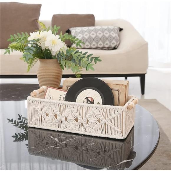 2 pcs Macrame Storage Baskets Boho Decor Box Woven Decorative Countertop Toilet - Picture 3 of 6